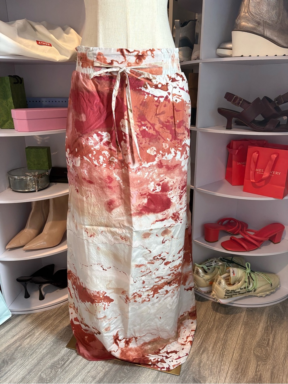 Vivienne Tam watercolor abstract silk blend drawstring maxi skirt terracotta 10 - Picture 2 of 7